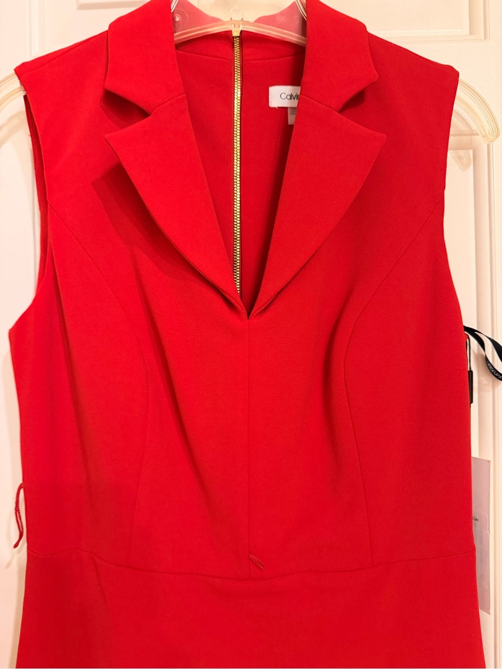 Calvin Klein Sleeveless Red Tailored Sheath Dress, Collar, V-Neck, Lined, Sz 6 - Picture 2 of 14